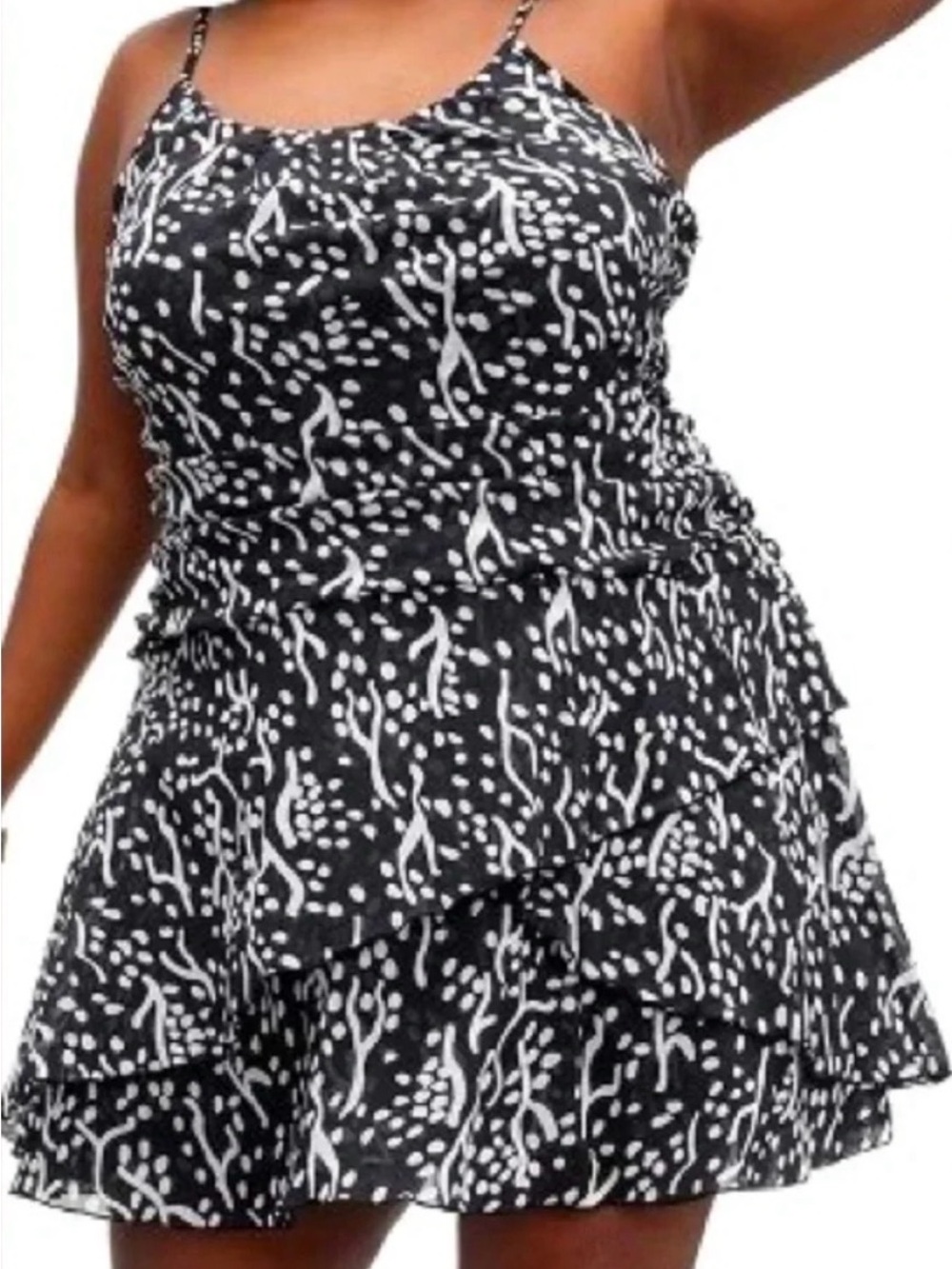 DTF for Target Strappy Mesh Coral Print Black and White Mini Dress